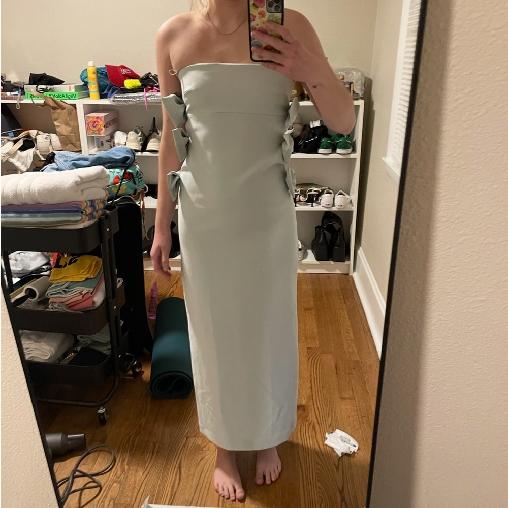 NWT Zara Wedding Guest Midi Strapless Dress W/ Bow Detailing